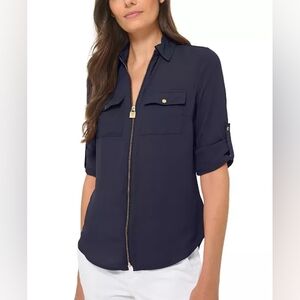 Michael Kors Navy Zip-Up Women's Top - Size 12 - New With Tags